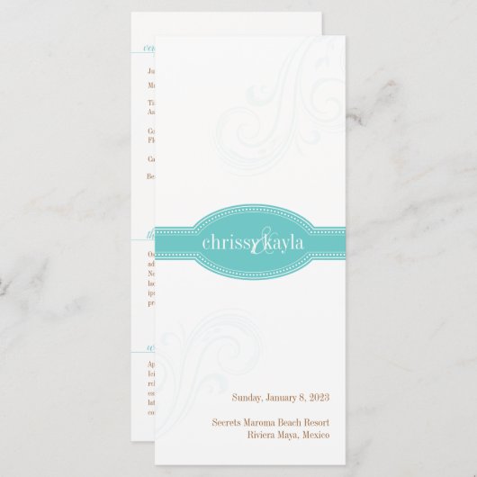 エレガントターコイズ招待状、キャロリン結婚ズ (正面/裏面)