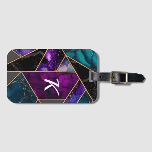 エレガントターコイズ紫グリッターガーリー ラゲッジタグ (正面横)