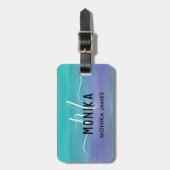 エレガントターコイズ紫ブラシ仕上げ金属モノグラム ラゲッジタグ (正面縦)