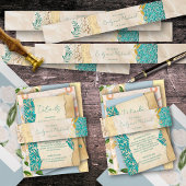 エレガントターコイズ金ゴールドフローラレ結婚ース 招待状ベリーバンド