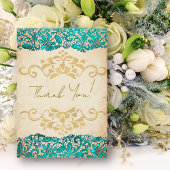 エレガントターコイズ金ゴールドヴィンテージ結婚スタイル サンキューカード