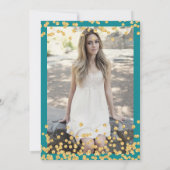 エレガントターコイズ金ゴールド紙吹雪フォトスイート16 招待状 (裏面)