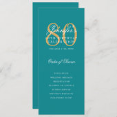 エレガントターコイズ金ゴールド80番目の誕生日プログラムメニュー 招待状 (正面/裏面)