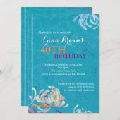 エレガントターコイズ40歳の誕生日パーティー 招待状 (正面/裏面)