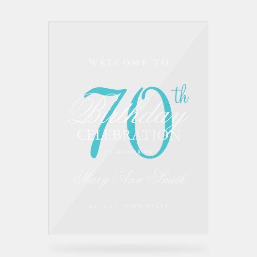 エレガントターコイズ70th誕生日パーティーへようこそ アクリルサイン (正面)