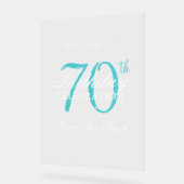 エレガントターコイズ70th誕生日パーティーへようこそ アクリルサイン (傾斜)