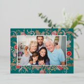 エレガントターコイズ&シルバーカスタムフォトクリスマス 箔シーズンカード (立ち正面)