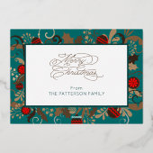 エレガントターコイズ&シルバーカスタムフォトクリスマス 箔シーズンカード (裏面)