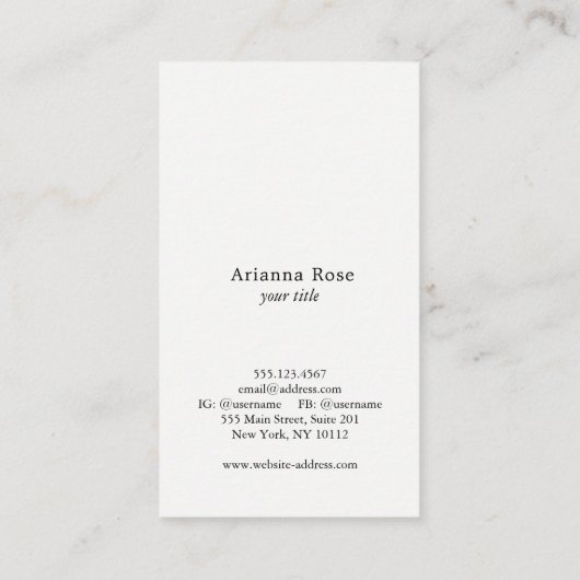 エレガントターコイズ&ホワイトストライプの縦シック 名刺 (裏面)