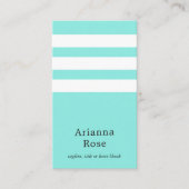 エレガントターコイズ&ホワイトストライプの縦シック 名刺 (正面)