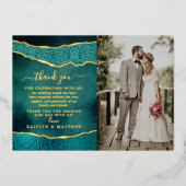 エレガントターコイズ&金ゴールドアガテ結婚の感謝 箔招待状 (正面)