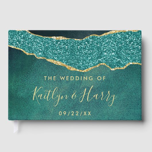 エレガントターコイズ&金ゴールドアガテ結婚ス ゲストブック (正面)