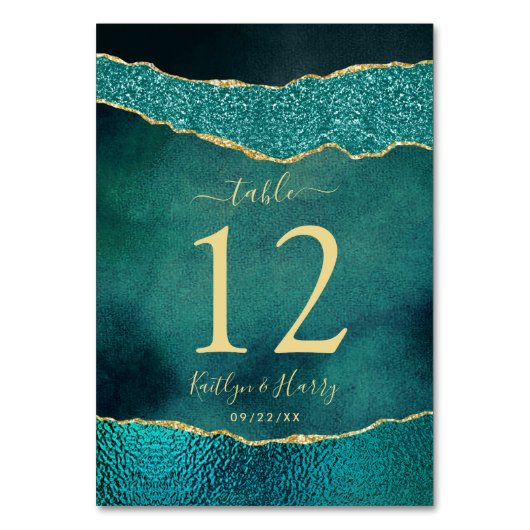 エレガントターコイズ&金ゴールドアガテ結婚ス テーブルナンバー (正面)