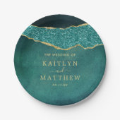エレガントターコイズ&金ゴールドアガテ結婚ス ペーパープレート (正面)