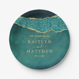 エレガントターコイズ&金ゴールドアガテ結婚ス ペーパープレート