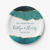 エレガントターコイズ&金ゴールドアガテ結婚ス ペーパープレート (正面)