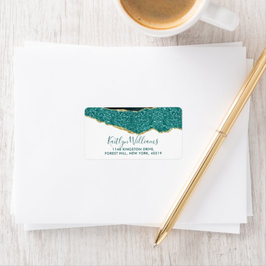 エレガントターコイズ&金ゴールドアガテ結婚ス ラベル (インサイチュ)