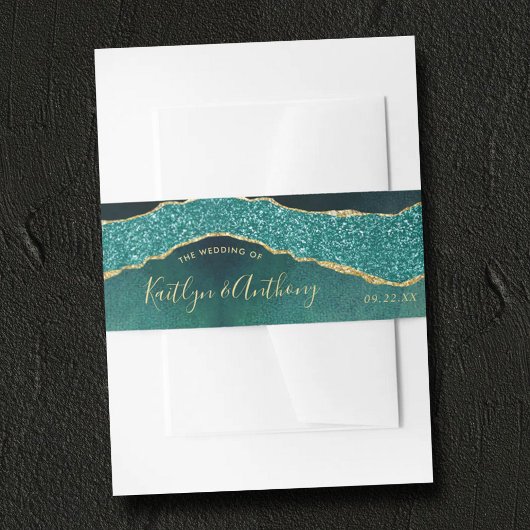 エレガントターコイズ&金ゴールドアガテ結婚ス 招待状ベリーバンド