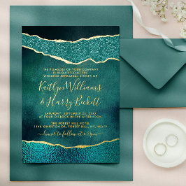 エレガントターコイズ&金ゴールドアゲート結婚トのリハーサル 箔招待状
