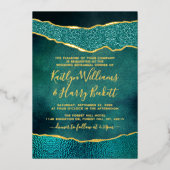 エレガントターコイズ&金ゴールドアゲート結婚トのリハーサル 箔招待状 (正面)