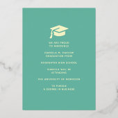 エレガントターコイズ・金ゴールド卒業発表 箔招待状 (裏面)