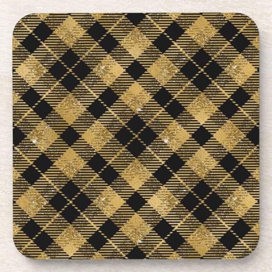 エレガントタータンチェックブラック金ゴールドグリッター コースター (正面)