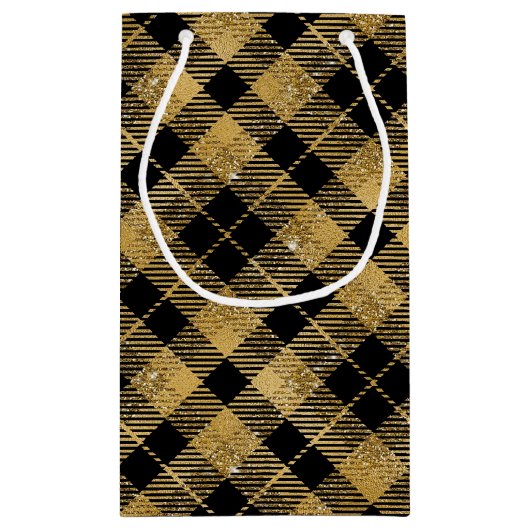 エレガントタータンチェックブラック金ゴールドグリッター スモールペーパーバッグ (裏面)