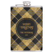 エレガントタータンチェックブラック金ゴールドグリッター フラスク (正面)
