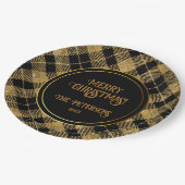 エレガントタータンチェックブラック金ゴールドグリッター ペーパープレート (アングル)