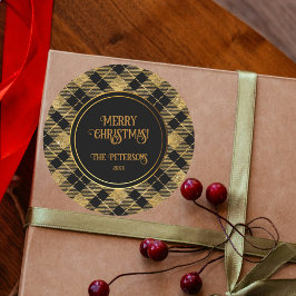 エレガントタータンチェックブラック金ゴールドグリッター ラウンドシール