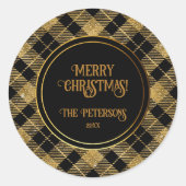 エレガントタータンチェックブラック金ゴールドグリッター ラウンドシール (正面)