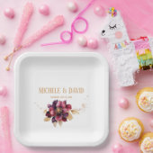 エレガントダイニングオンホワイト金ゴールドブルゴーニュ広場 ペーパープレート (パーティー)