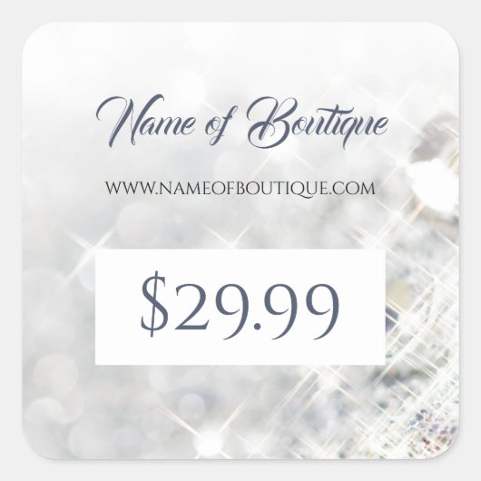 エレガントダイヤフェイクモンドグリッタースパークル価格ラベル スクエアシール (正面)