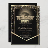 エレガントダイヤモンドグラッドキャップブラック卒業 招待状 (正面/裏面)