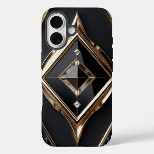エレガントダイヤモンドジオメトリック黒金ゴールドiPhoneケース iPhone 16ケース