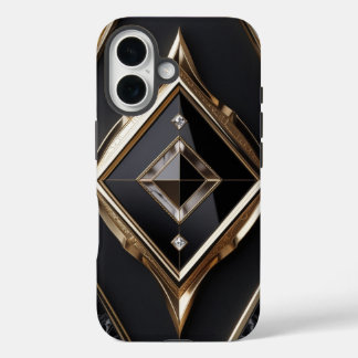 エレガントダイヤモンドジオメトリック黒金ゴールドiPhoneケース iPhone 16ケース