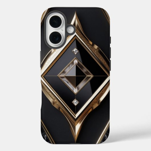 エレガントダイヤモンドジオメトリック黒金ゴールドiPhoneケース Case-Mate iPhoneケース (裏面)