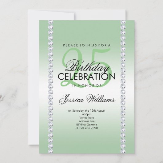 エレガントダイヤモンドジュエリードエメラルド誕生日 招待状 (正面)
