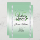 エレガントダイヤモンドジュエリードエメラルド誕生日 招待状 (正面/裏面)