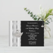 エレガントダイヤモンドスワンホワイトシルバーブラック誕生日 招待状 (スタンド正面)