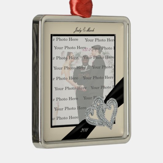 エレガントダイヤモンドブラックリボンシルバースクエアオーナメント メタルオーナメント (右)
