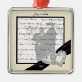 エレガントダイヤモンドブラックリボンシルバースクエアオーナメント メタルオーナメント (正面)