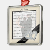 エレガントダイヤモンドブラックリボンシルバースクエアオーナメント メタルオーナメント (左)