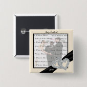 エレガントダイヤモンドブラックリボン四角ボタン 缶バッジ (正面&裏面)