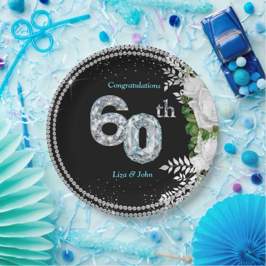 エレガントダイヤモンド結婚60周年 ペーパープレート (パーティー)