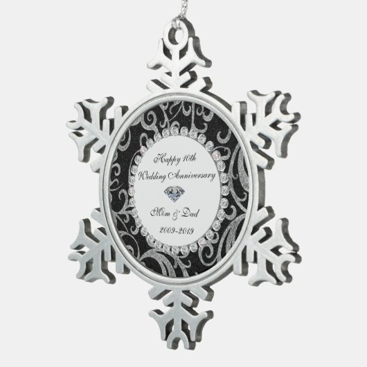 エレガントダイヤモンド10周年結婚を祝う スノーフレークピューターオーナメント (右)