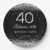 エレガントダイヤモンド40th誕生日パーティー紙プレート ペーパープレート (正面)