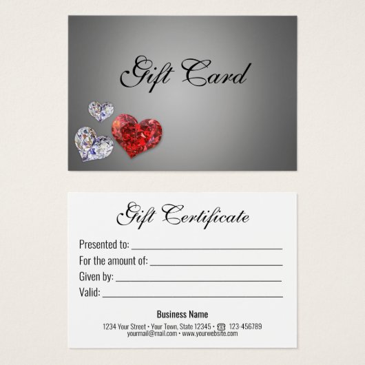 エレガントダイヤ大切モンドハートのギフト証明書 (正面&裏面)