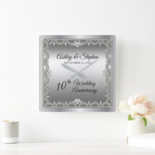 エレガントダイヤ10周年結婚の節目 スクエア壁時計 (ホーム)