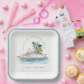 エレガントダスキークルーズシップ結婚パームシースケープ ペーパープレート (パーティー)